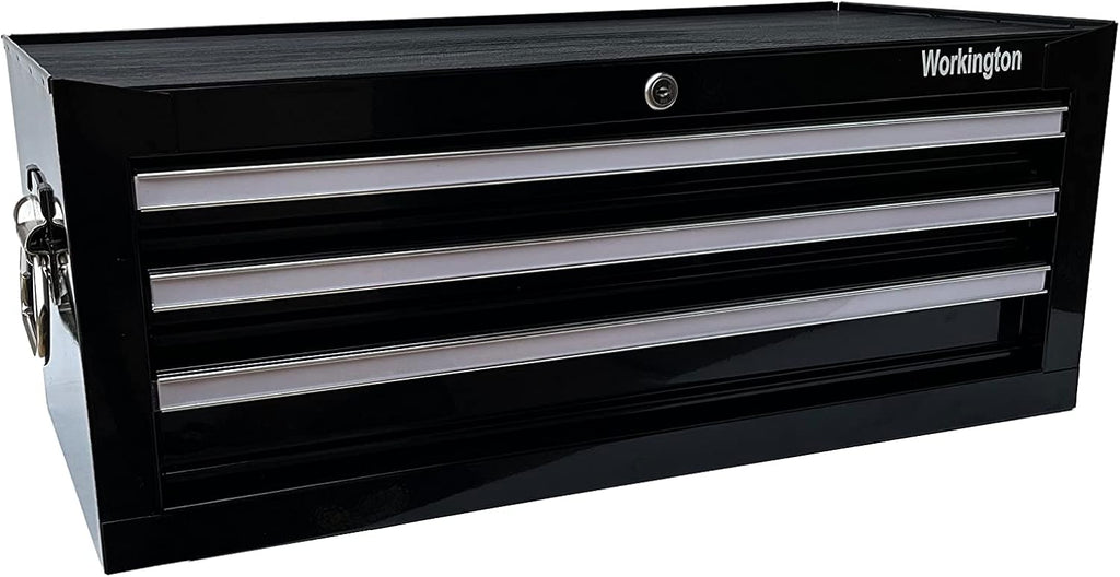 Workington Industrial 3 Drawers Portable Metal Intermediate Box, 26' Middle Tool Chest Cabinet with Ball Bearing Drawer Slides, Steel Tool Storage Box Organizer 4009 Black