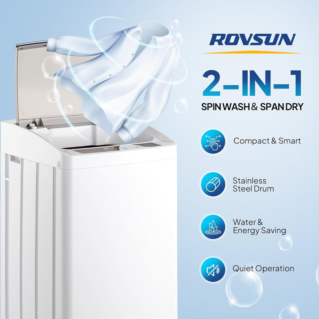 Bonnlo 17.8lbs Fully Automatic Washer, 2 in 1 Portable Washing Machine, Top Load Washer and Spin Dryer Combo with Drain Pump, 8 Washing Programs & 5 Water Level for Home, Apartment