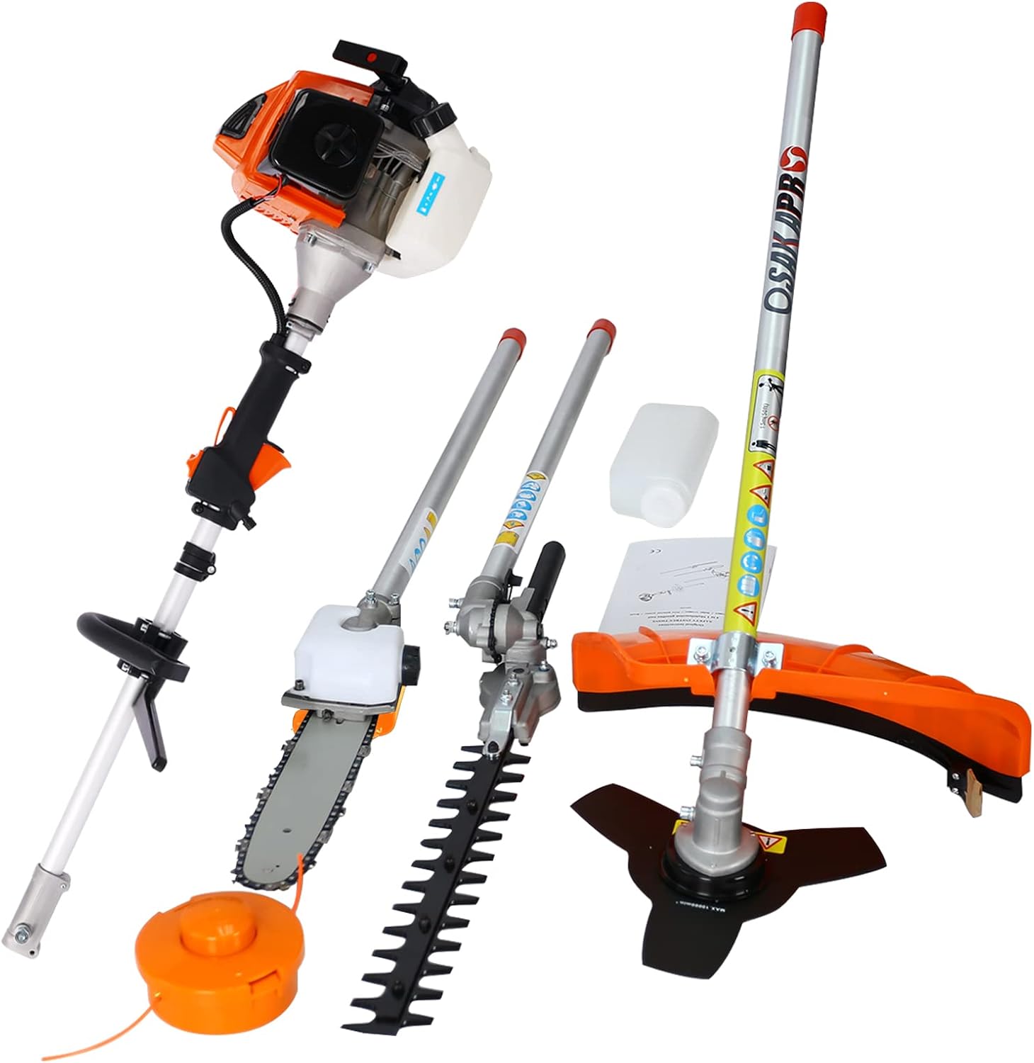 63cc 2-Cycle Gas Multi-Trimmer | 4-in-1 String Trimmer w/Rotatable Pole Saw, Weed Eater Weed Wacker, Brush Cutter & Hedge Trimmer Gas for Lawn, Yard, Garden Care, All-in-one Garden Tool