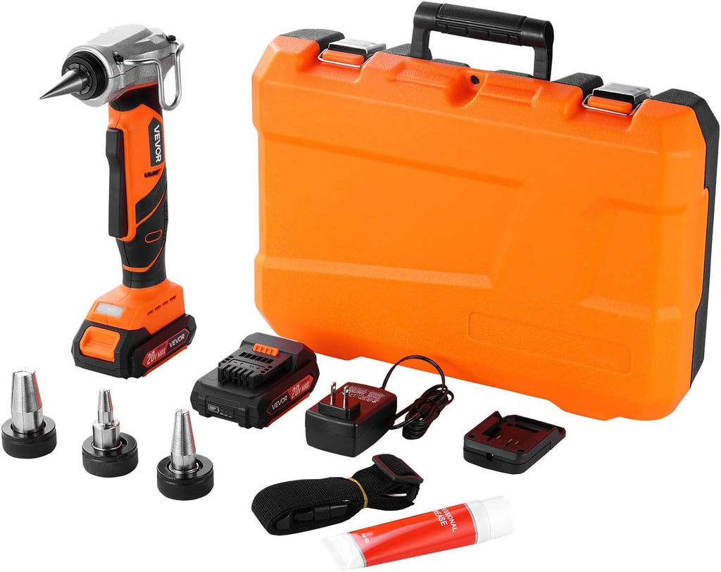 VEVOR Cordless Tube Expander, 20V Max Electric Tubing Expansion Tool for 1/2', 3/4', 1' PEX-A Pipes, 22000RPM Pipe Expander with 3 Expanding Head, 2pcs 2AH Battery, Fast Charger & Carrying Case