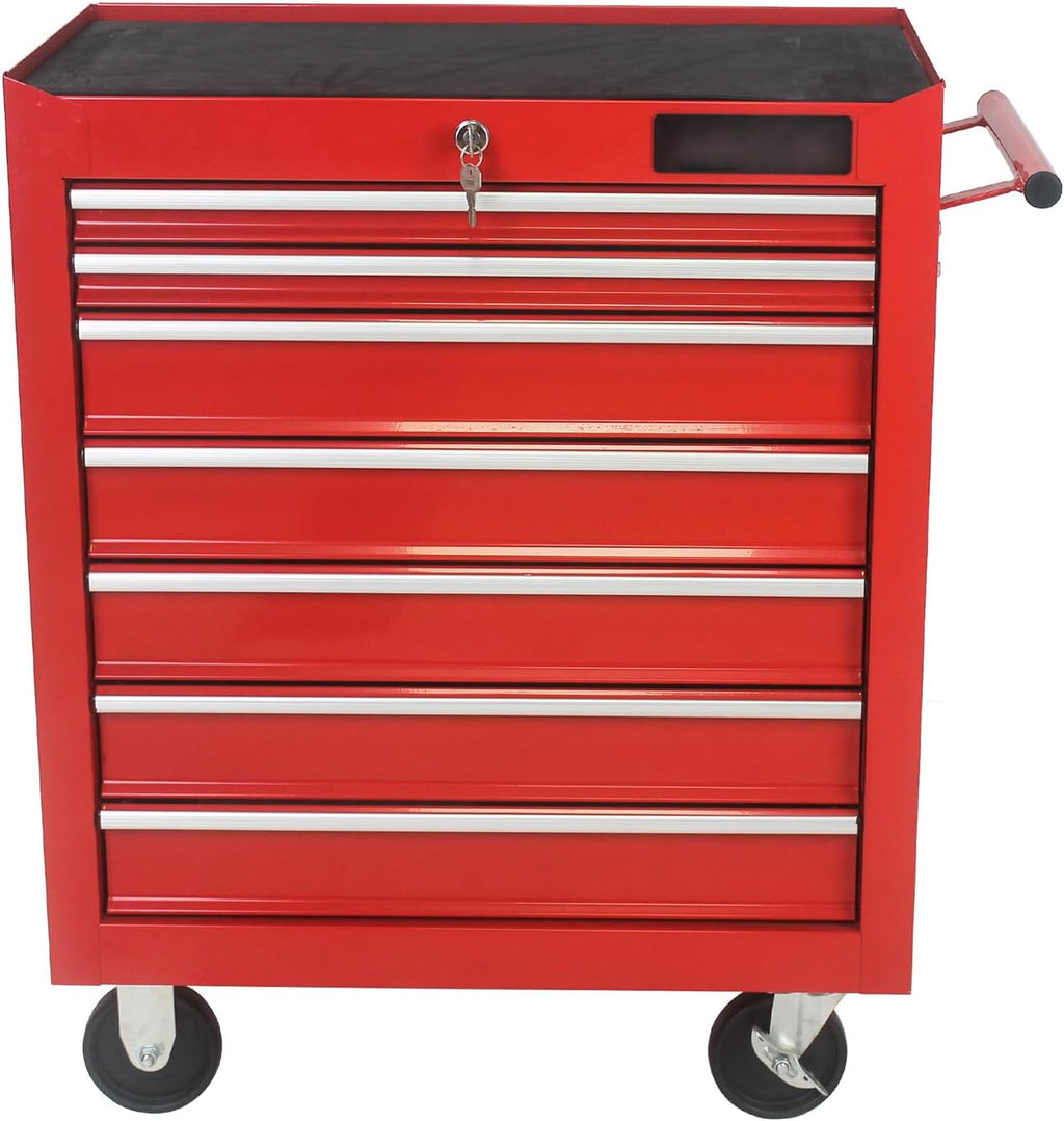 7 Drawer Rolling Tool Chest,Tool Cabinet on Wheels with Locking System,Rolling Tool Box Organizer Tool Case,Multifunctional Tool Cart Mechanic Tool Storage Cabinet for Garage,Wareh red One Size