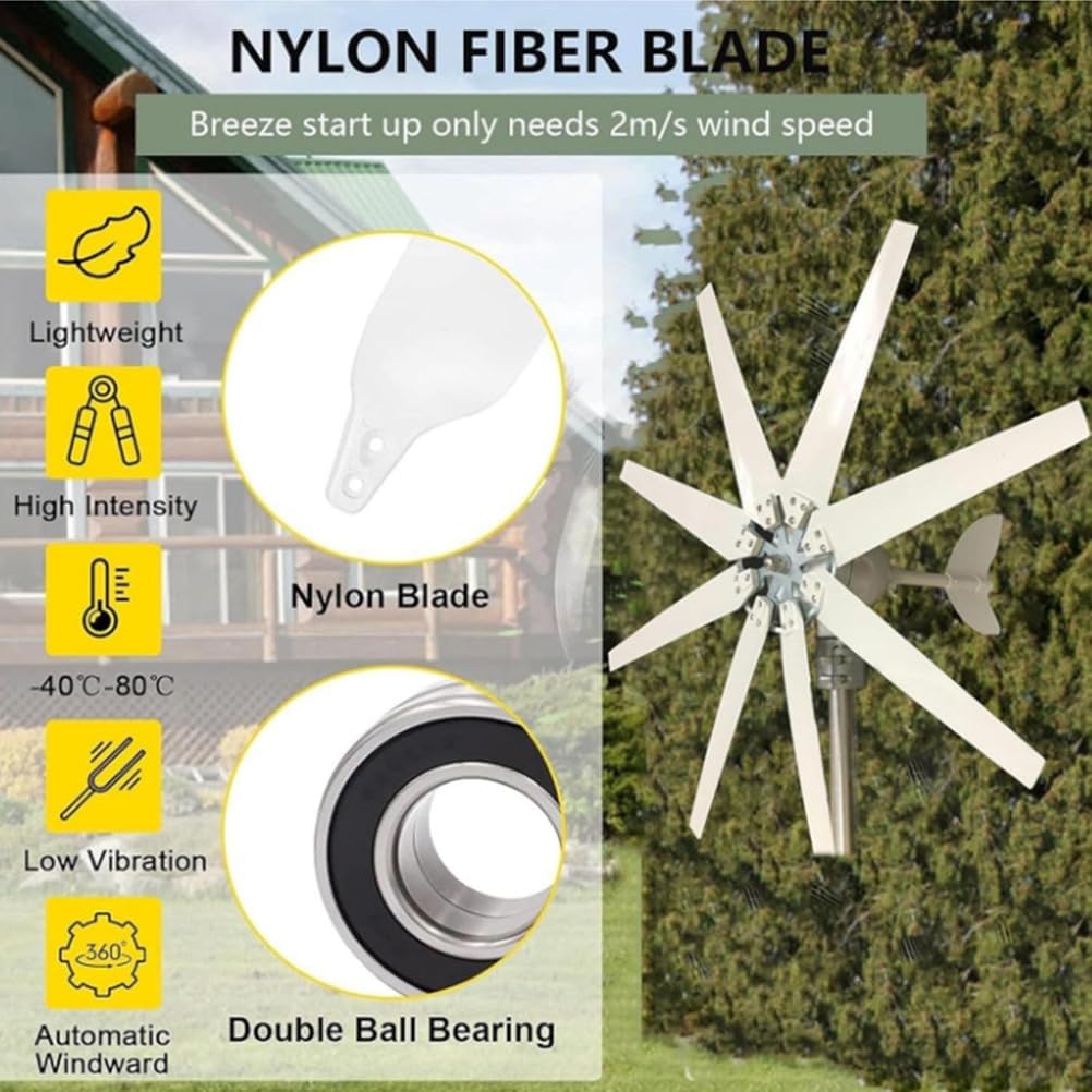 Portable Wind Turbine Generator Kit,5000W 8-Blade 3-Phase Ac Permanent Magnet Generator for Home, RV, And Off-Grid Use White,220V