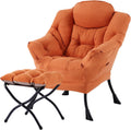 Welnow Lazy Chair with Ottoman for Living Room, Modern Reading Accent Chair with Armrests and a Side Pocket, Leisure Upholstered Lazy Sofa for Small Space, Bedroom, Dorm, Orange