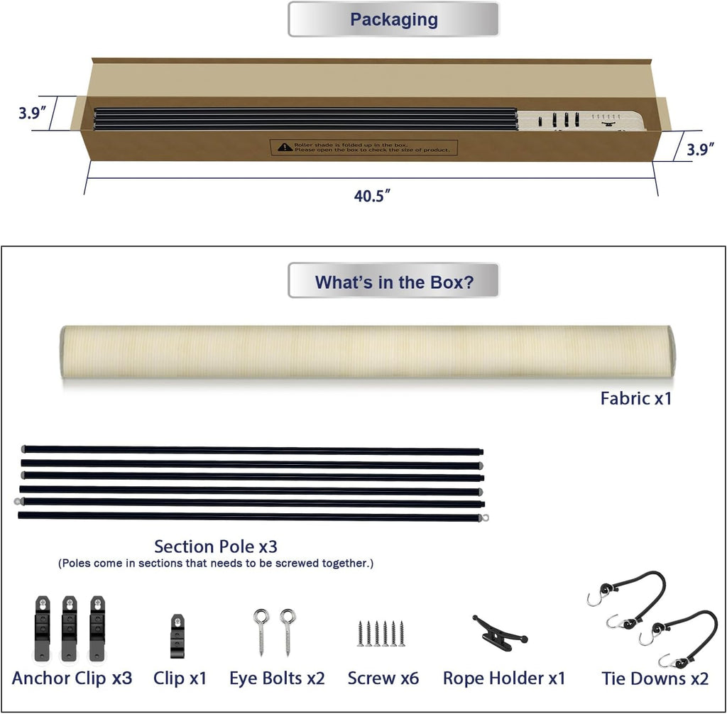 Windscreen4less Outdoor Shade Blinds Patio Roll Up Blackout Shades Exterior Roller Privacy Screen for Pergola Balcony Porch Carport Deck Window, 8' W x 10' L Beige