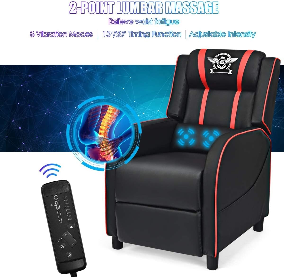 DORTALA Massage Gaming Chair for Adults, Adjustable Recliner Sofa w/Footrest and Massage Function, Adjustable Living Room Recliner, Home Theater Seating, PU Leather, 330LBS Weight Capacity, White