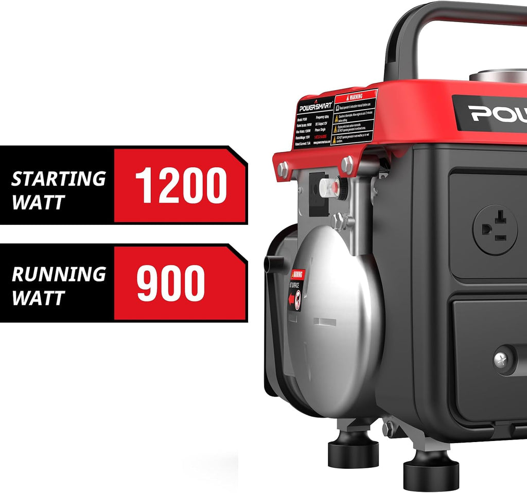 PowerSmart 1200W Portable Gasoline Generator, 71cc 2-Stroke Gas Powered Engine with 900W Rated Power, 50:1 Fuel Mix, 5-Hour Runtime at 50% Load, EPA Compliant for Camping, Tailgating