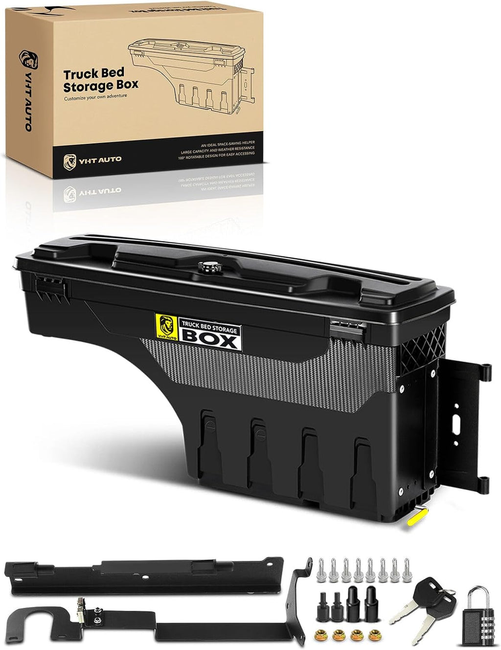 YHTAUTO Truck Bed Storage Tool Box Lockable Compatible with Ford Ranger 2019 2020 2021 2022 2023, Passenger Side, Not Fit the Model with Bed Liner, Swing Waterproof Wheel Well Toolbox