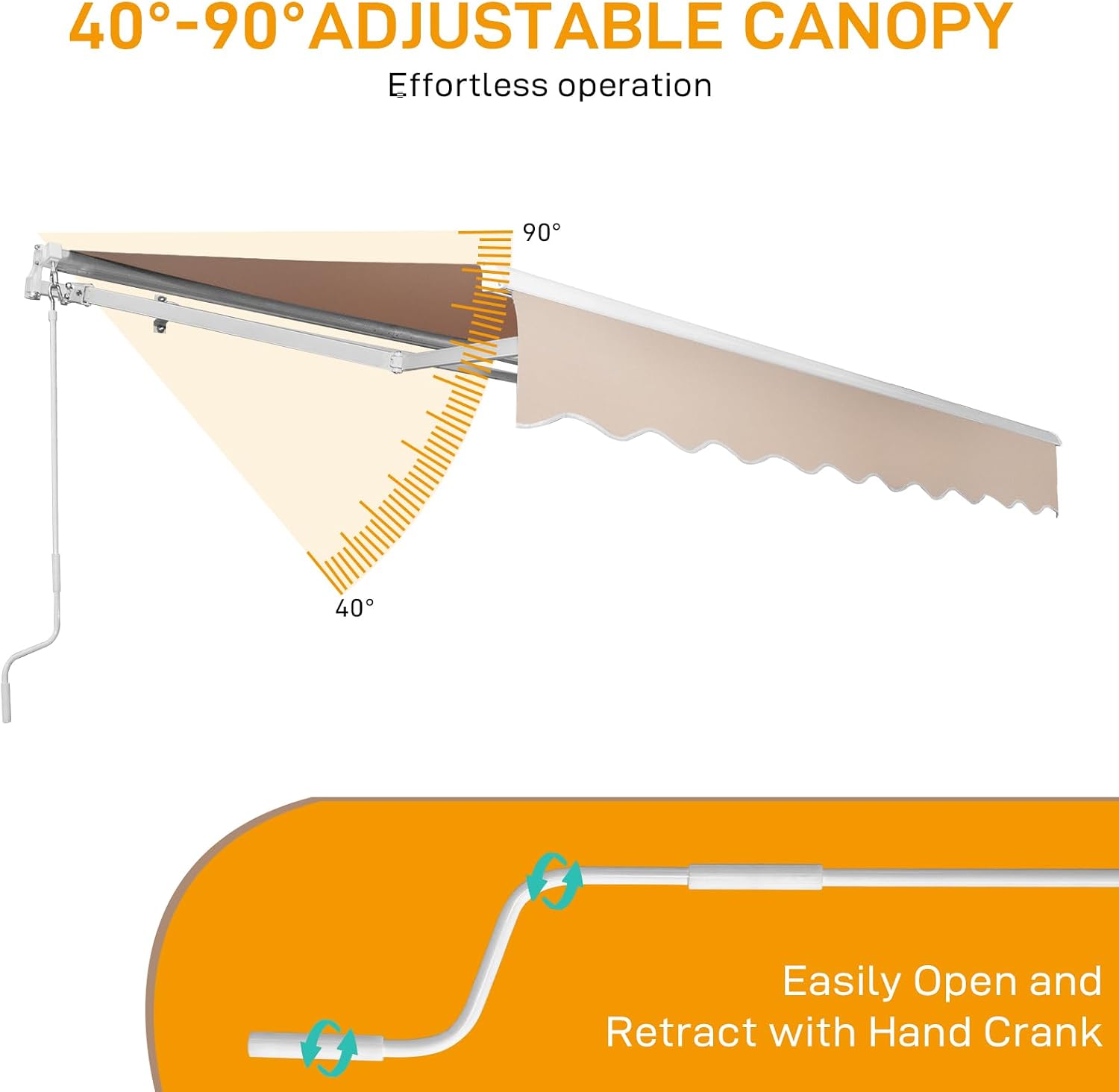 VINGLI 12' x 10 ' Retractable Awning for Patio Awning Door Awning with Manual Crank Handle, Aluminum Frame Door Canopy UV Resistant (Beige)