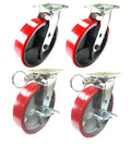 RedCast 8' X 2' Swivel Lock Polyurethane Wheels - No Mark - 2 Side Break + 2 Swivel, Ideal for Toolbox or Workbench