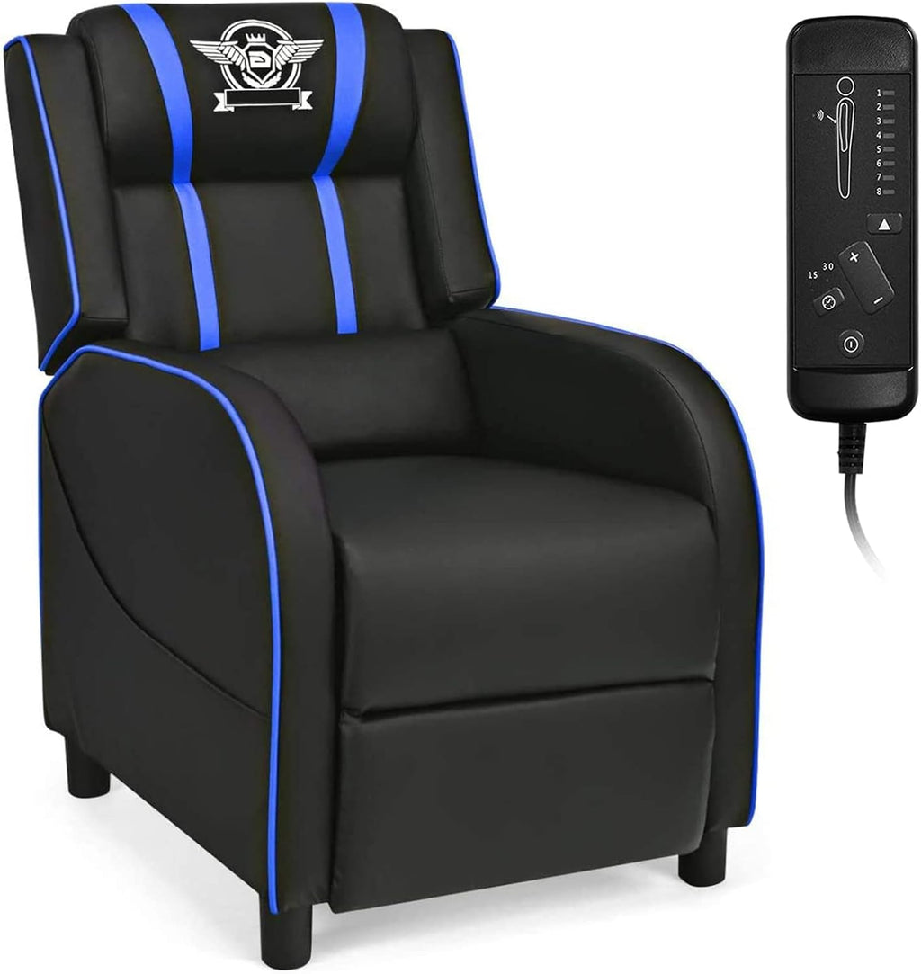 DORTALA Massage Gaming Chair for Adults, Adjustable Recliner Sofa w/Footrest and Massage Function, Adjustable Living Room Recliner, Home Theater Seating, PU Leather, 330LBS Weight Capacity, Blue