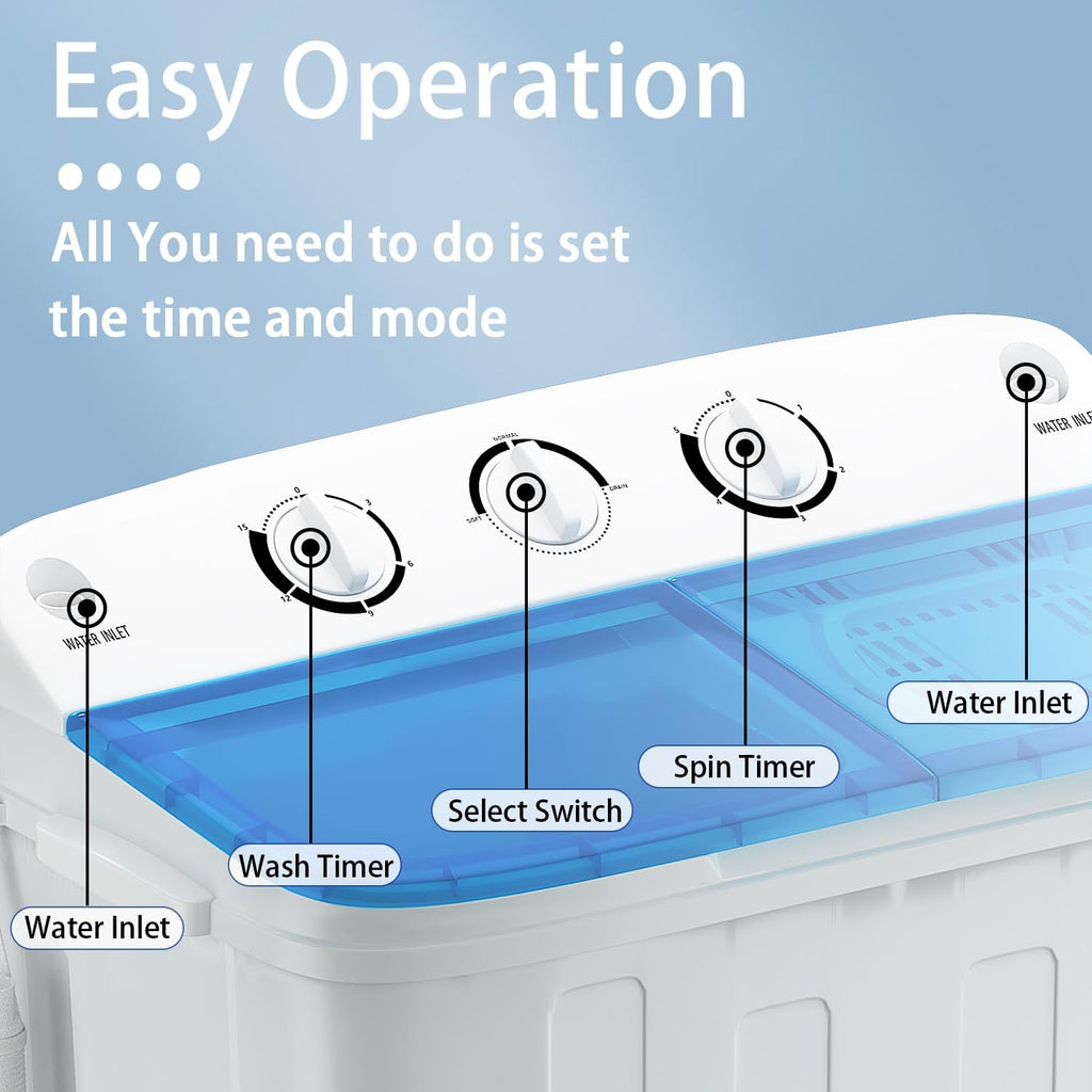 Erivess Portable Twin Tub 18lbs Washing Machine with Drying Rack, 11lbs Washer Mini Compact Laundry Machine with 7lbs Spinner, Semi-automatic Washer Combo for Dorms, Apartments