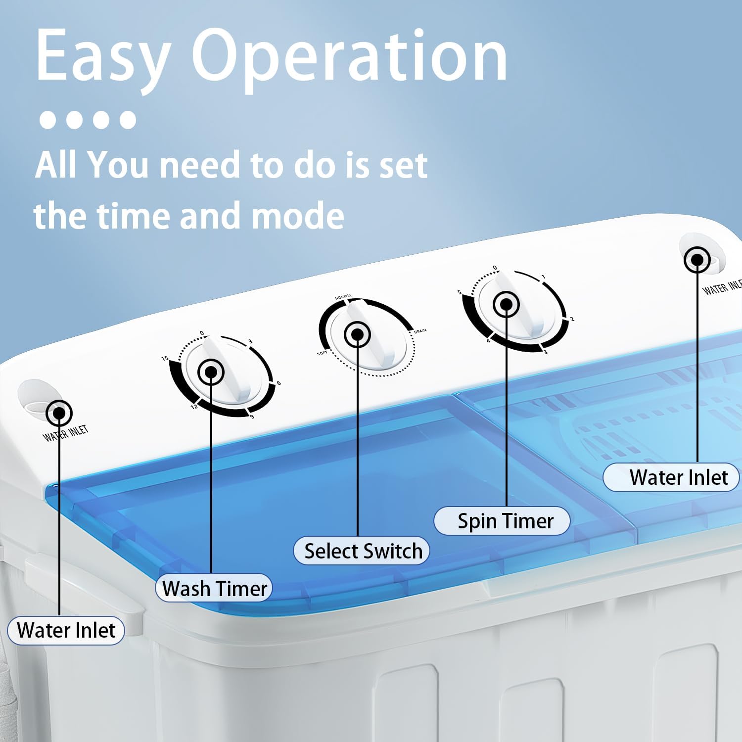 Erivess Portable Twin Tub 18lbs Washing Machine with Drying Rack, 11lbs Washer Mini Compact Laundry Machine with 7lbs Spinner, Semi-automatic Washer Combo for Dorms, Apartments