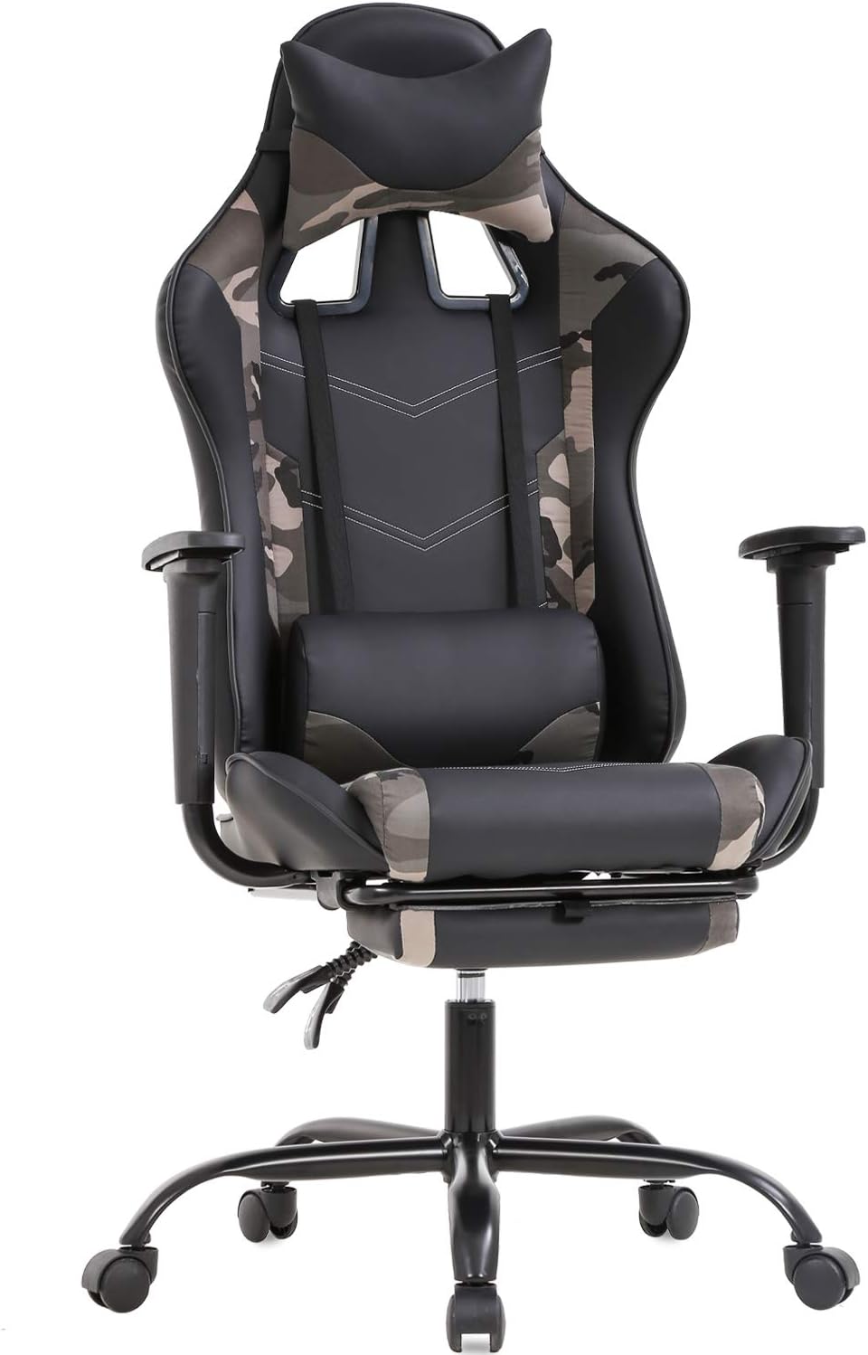BestOffice | Ergonomic Gaming Chair | Camo | Reclining Computer Chair with Lumbar Support, Headrest Pillow, Adjustable Footrests | 360 Swivel with Heavy Duty Wheels | for Home & Office