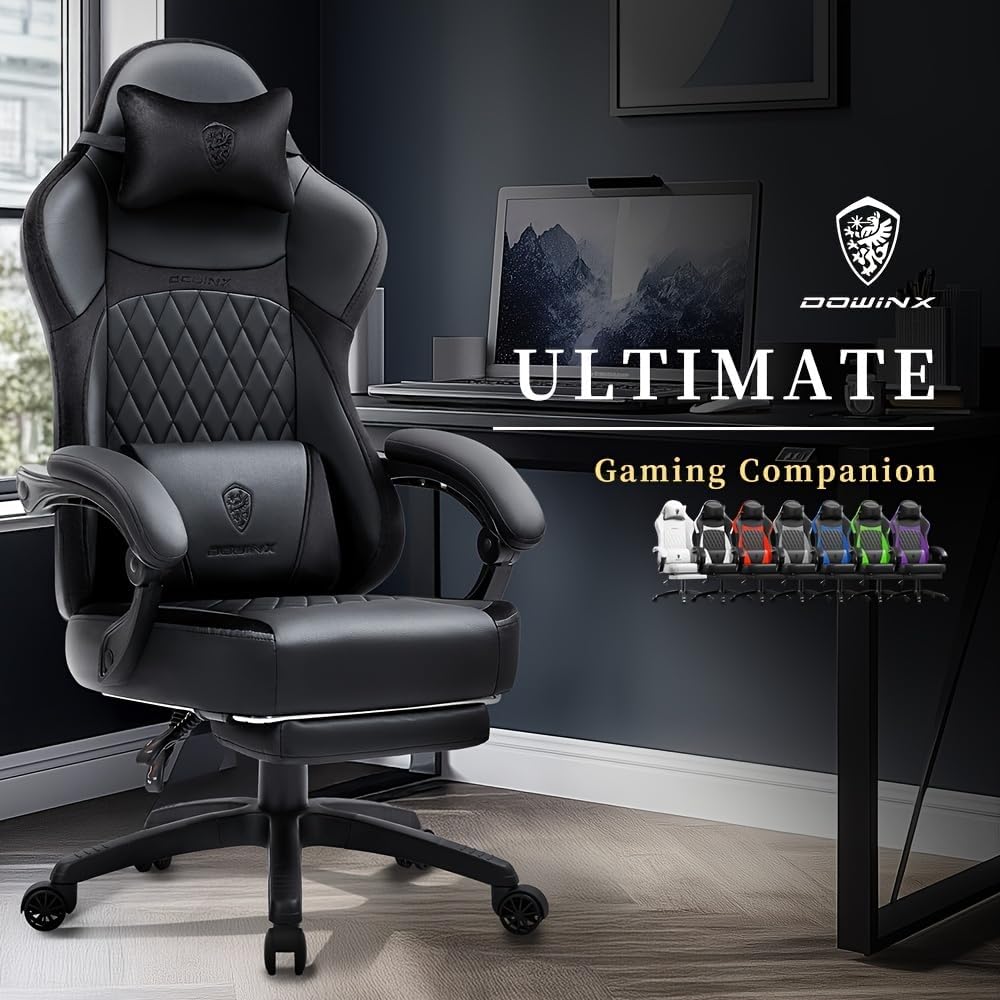 Dowinx 665TE0A Gaming Chair with Pocket Spring Cushion, Ergonomic Computer Chair with Massage Lumbar and Footrest for Adults, High Back Game Chair Leather for Office Gaming 300LBS