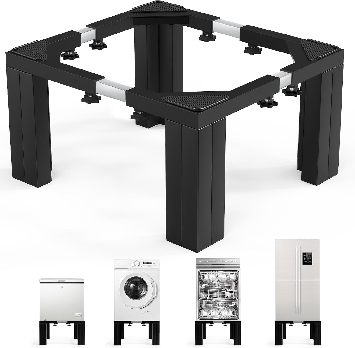 Full Size Laundry Pedestal 12' Height Washer and Dryer Pedestals , Universal Fit 1100lbs Capacity Adjustable Washing Machine Stand, Dryer Base Platform Heavy Duty Mini Fridge Stand(Matte Black)