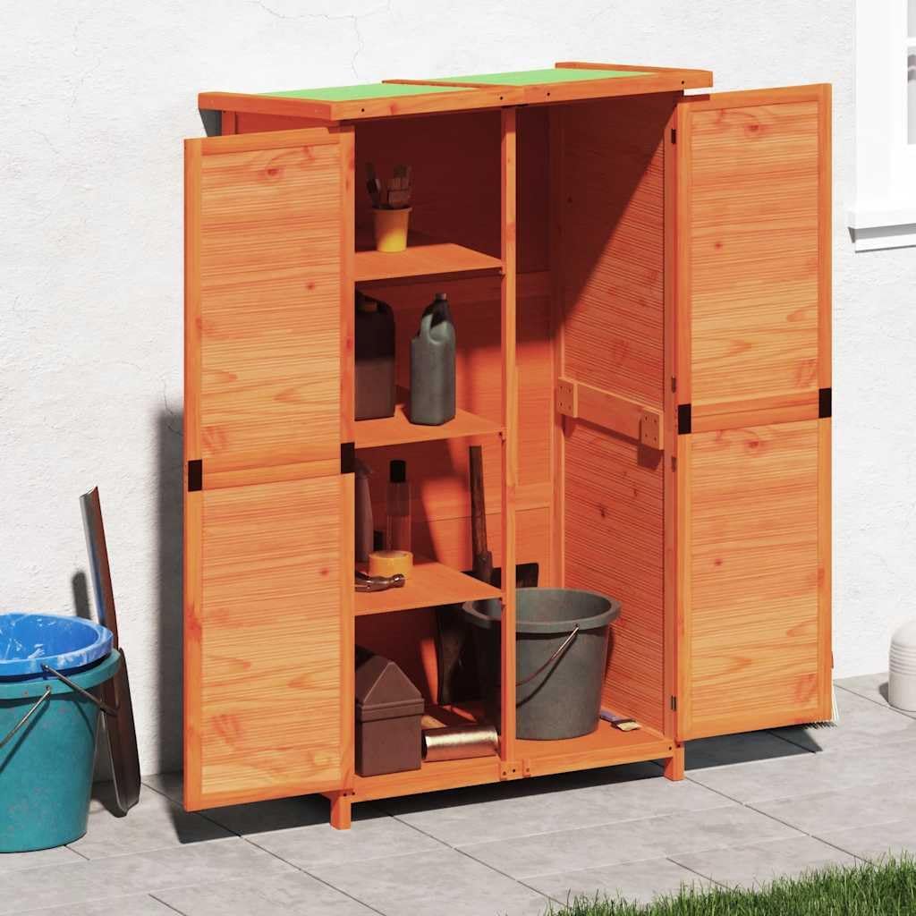 vidaXL Garden Tool Shed Organizer - Brown Solid Pine Wood Storage with Rainproof Roof - 32.7' x 22.4' x 55.1'