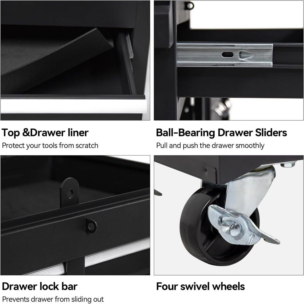 5-Drawer Rolling Tool Chest with Detachable Top Box - Heavy Duty Metal Tool Cabinet on Wheels for Garage, Workshop & Industrial Use, Black (Enhanced Packaging)