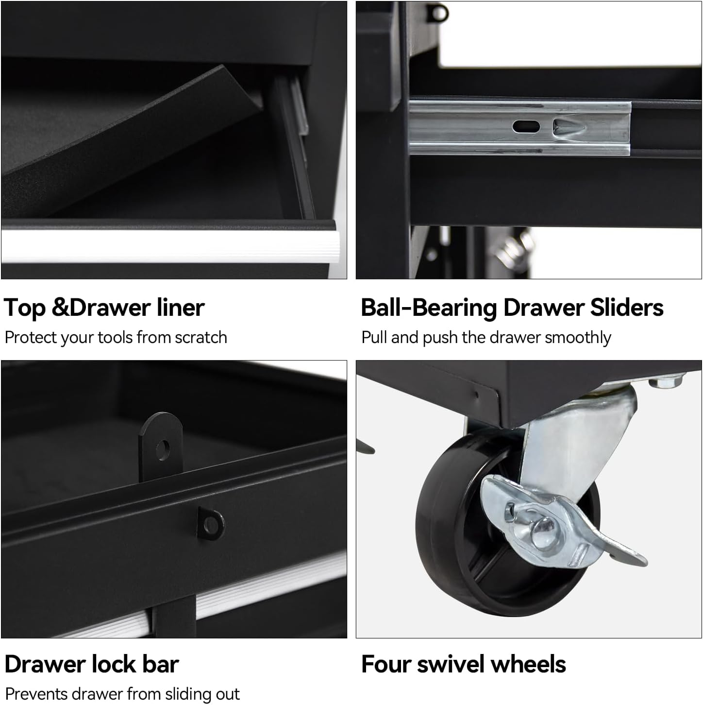 5-Drawer Rolling Tool Chest with Detachable Top Box - Heavy Duty Metal Tool Cabinet on Wheels for Garage, Workshop & Industrial Use, Black (Enhanced Packaging)