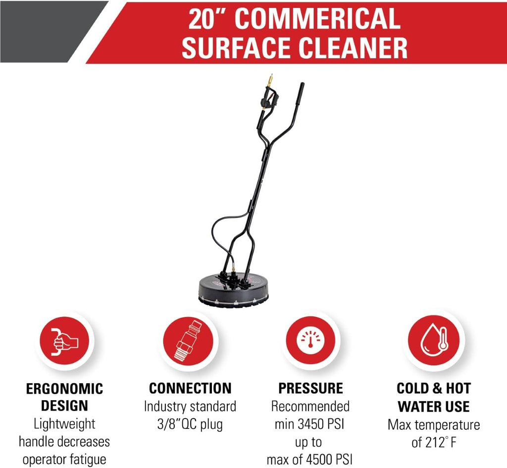 Simpson Cleaning 80182 Universal 20' Industrial Pressure Washer Surface Cleaner for Hot and Cold Water Machines, 3/8' Quick Connection, Recommended min 3450 PSI up to max of 4500 PSI, Black