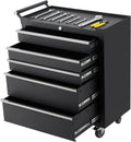 Toolbox with Five Drawers with Key Lock and Drawer Liner Removable on Wheels for garages, Warehouses, workshops and Repair Stores - Black