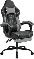 Gaming Chair with Massage and Footrest, Ergonomic High Back PC Racing Chair, 300LBS Capacity with Adjustable Lumbar Support & Headrest for Office and Desk (Model D, Black+Grey)