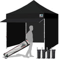 Eurmax USA 10x10 Pop Up Canopy,Commercial Tent with Patented No-Tip Rolling Bag,24sqft Extension Awning & 4 Zippered Removable Walls,UV & Water Resistant,Heavy Duty Instant Shelter Gazebo,Black