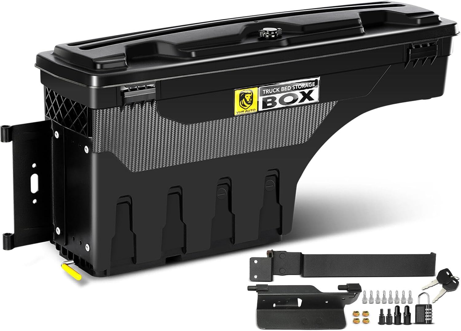 YHTAUTO Truck Bed Storage Tool Box Lockable Compatible with 2019-2025 Ram 1500, Driver Side, Not Fit Classic Model, Will Not Work with RamBox, Swing Waterproof Wheel Well Toolbox
