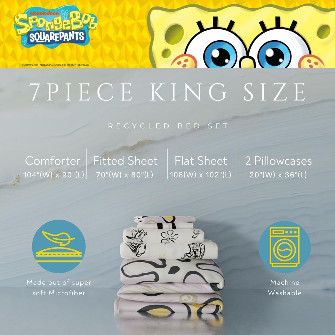 Collectibles Spongebob Squarepants Jellyfish Recycled Bedding 7 Piece Super Soft Reversible Comforter and Sheet Set, King, (100% Official Licensed Product) by Franco