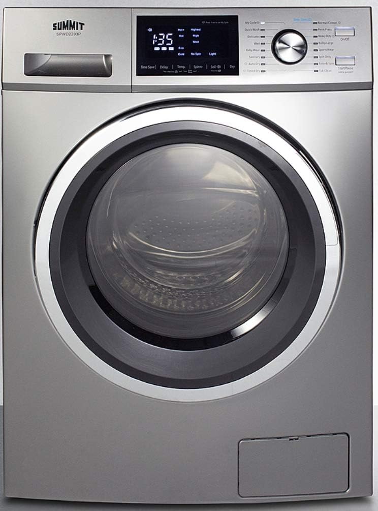 Summit Appliance SPWD2203P 24' Wide 115V Washer/Dryer Combo in Platinum for Non-Vented Use, 2.7 Cu.Ft. Capacity, LCD Display, 16 Wash Cycles, 1300 RPM, Stainless Steel Drum, Child Lock