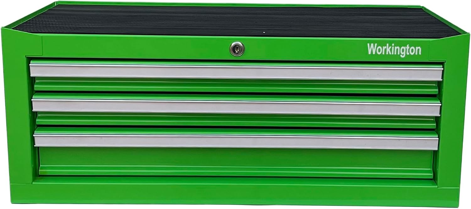 Workington Industrial 3 Drawers Portable Metal Intermediate Box, 26' Middle Tool Chest Cabinet with Ball Bearing Drawer Slides, Steel Tool Storage Box Organizer 4009 Green