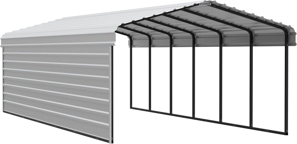 Arrow Carports Galvanized Steel Carport, with 1-Sided Enclosure, Compact Car Metal Carport Kit, 12' x 29' x 7', Eggshell