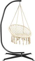 Giantex Hammock Chair with Stand, Solid Steel Heavy Duty C Stand with Macrame Hanging Chair, Handwoven Tassels Swing Chair Include Hammock Stand for Indoor Outdoor Use (Beige)