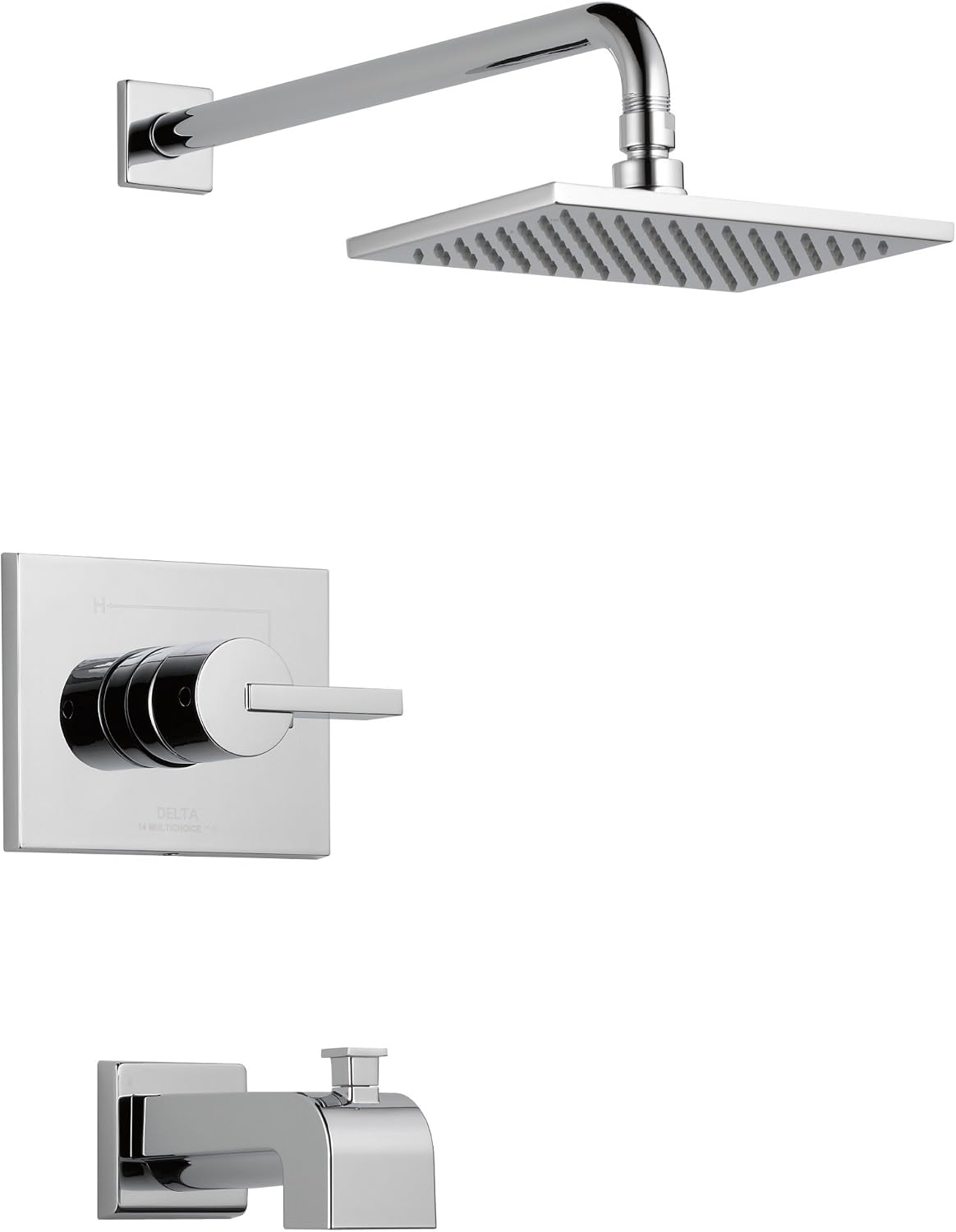 Delta Faucet Vero 14 Series Single-Function Tub and Shower Trim Kit with Single-Spray Touch-Clean Rain Shower Head, Chrome T14253 (Valve Not Included)