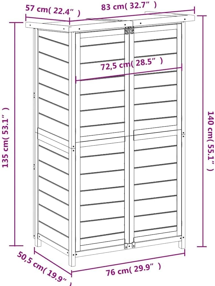 vidaXL Garden Tool Shed Organizer - Brown Solid Pine Wood Storage with Rainproof Roof - 32.7' x 22.4' x 55.1'