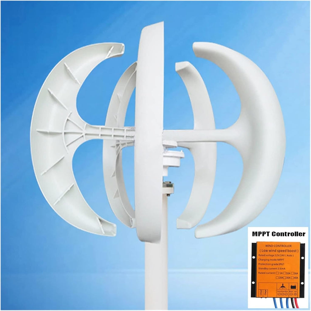 Wind Power Turbine Generator 3000W Small Vertical Axis Wind Turbine Generator 3KW 12V 24V 48V with MPPT Low Noise Windmill for Home Farm Wind System (Color : White with Control, Size : 12V)