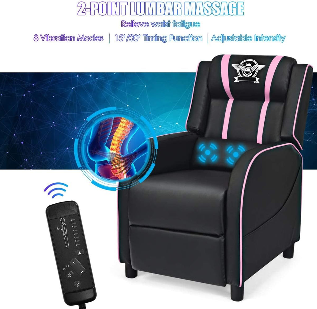 DORTALA Massage Gaming Chair for Adults, Adjustable Recliner Sofa w/Footrest and Massage Function, Adjustable Living Room Recliner, Home Theater Seating, PU Leather, 330LBS Weight Capacity, Pink
