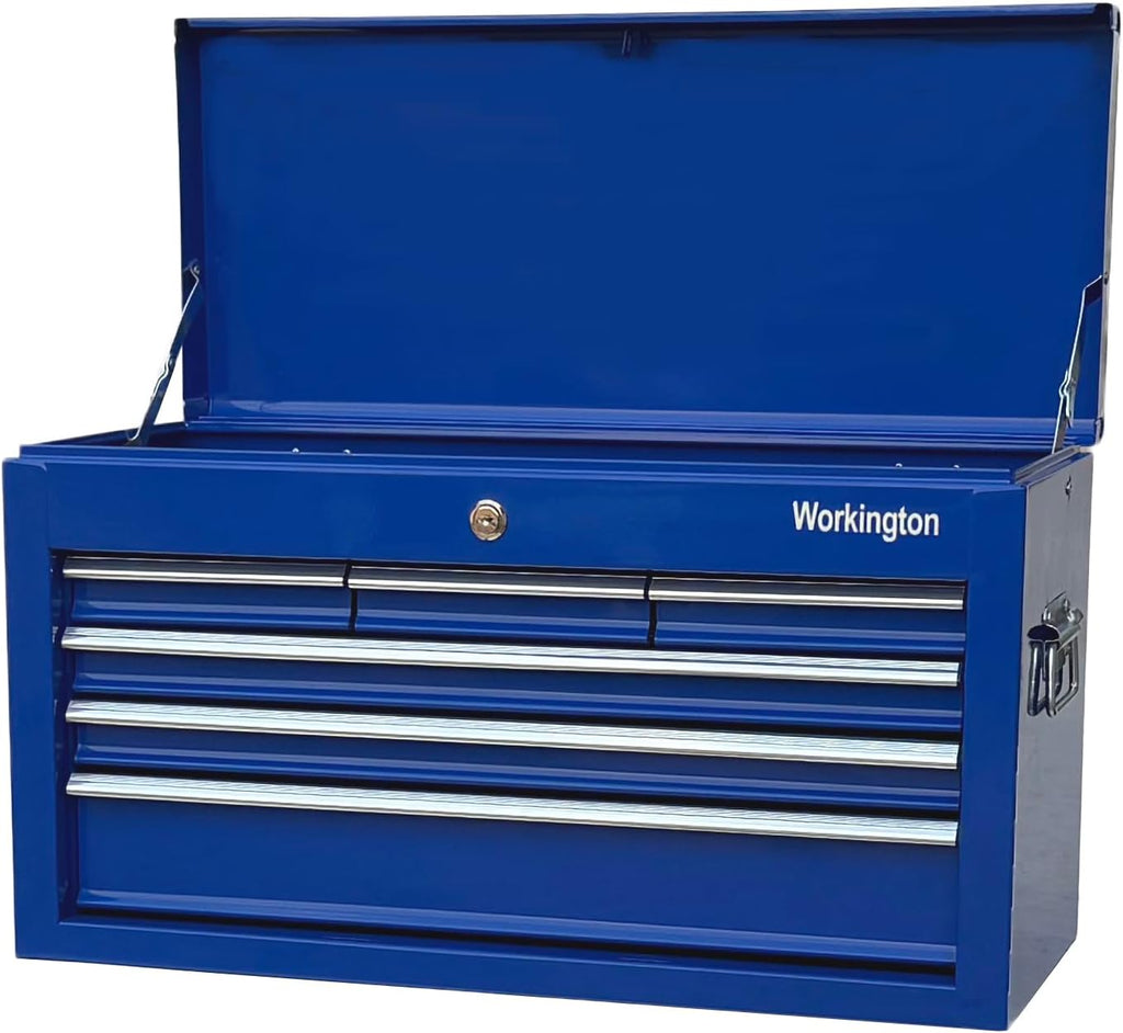 Workington Portable Metal Tool Chest with 6 Drawers, 24' 6-Drawer Tool Chest Cabinet with Ball Bearing Drawer Slides, Steel Tool Storage Box Organizer 4005 Blue