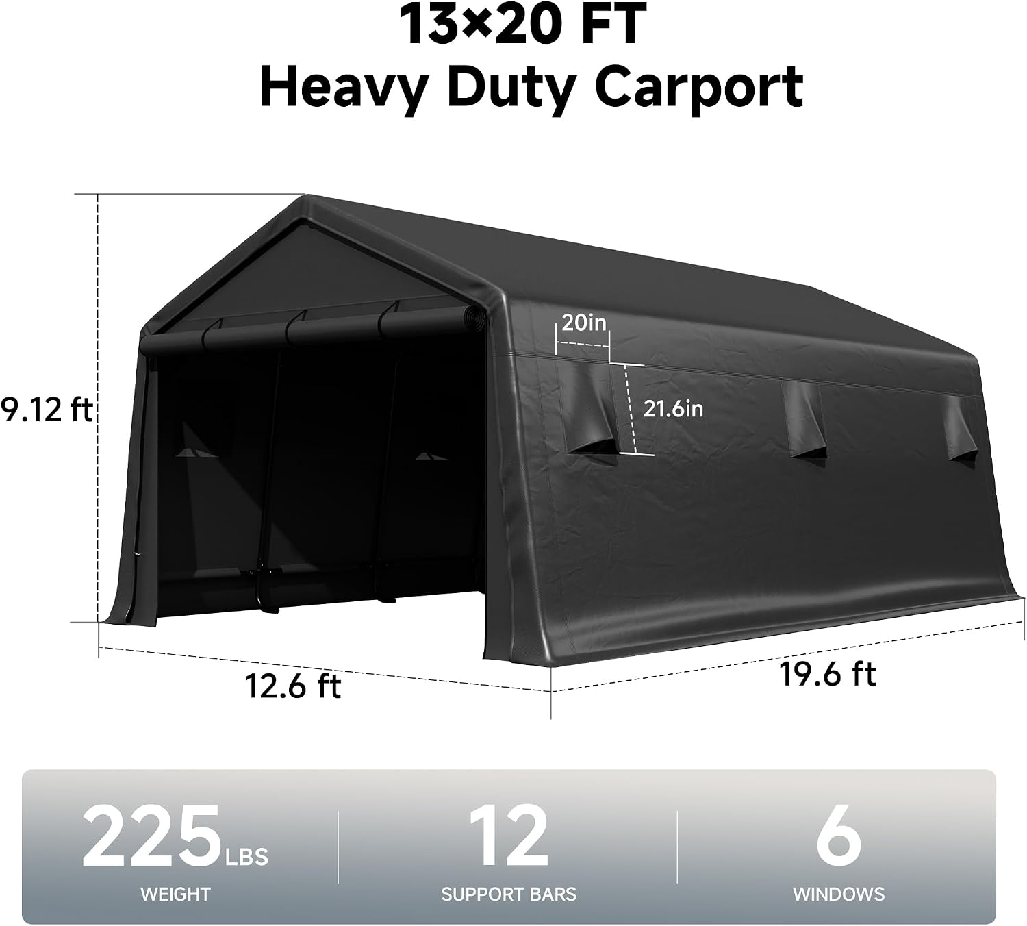 13 x 20 FT Heavy Duty Carport, Galvanized Steel Frame with 240 g Waterproof Cover, Roller Shutters for Ventilation, for Pickup Trucks, Boat