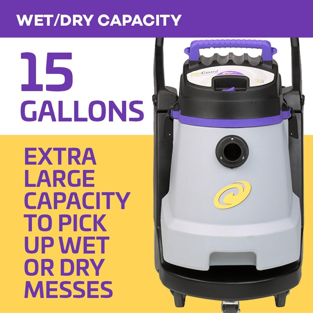 ProTeam Wet Dry Vacuums, ProGuard 15, 15-Gallon Commercial Wet Dry Vacuum Cleaner with Tool Kit