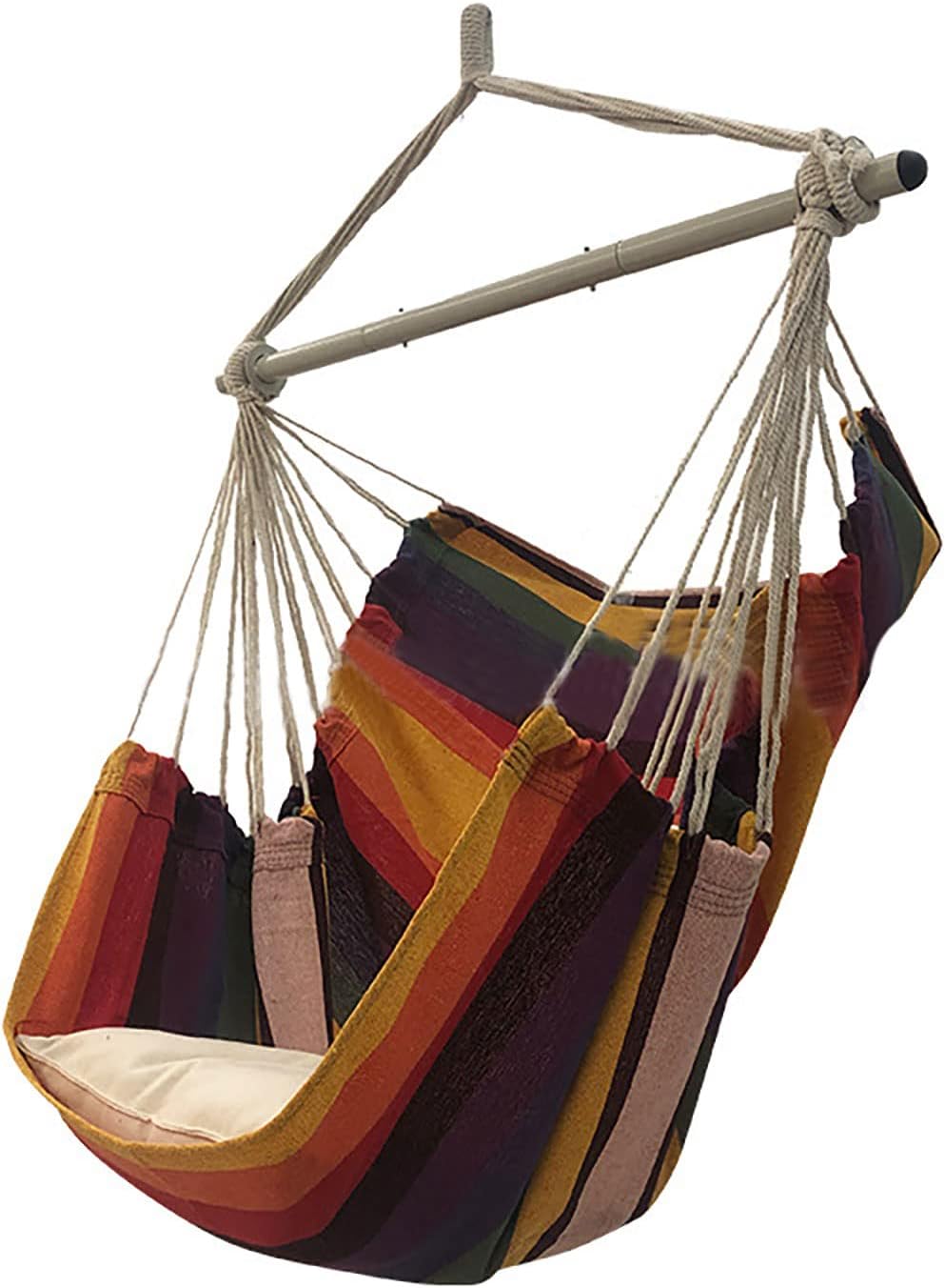 SRHWBF Hanging Rope Hammock with 2 Pillows Chair Swing Seat Cotton Canvas Hanging Chairs for Bedrooms Porch Chair Outdoor (S3)