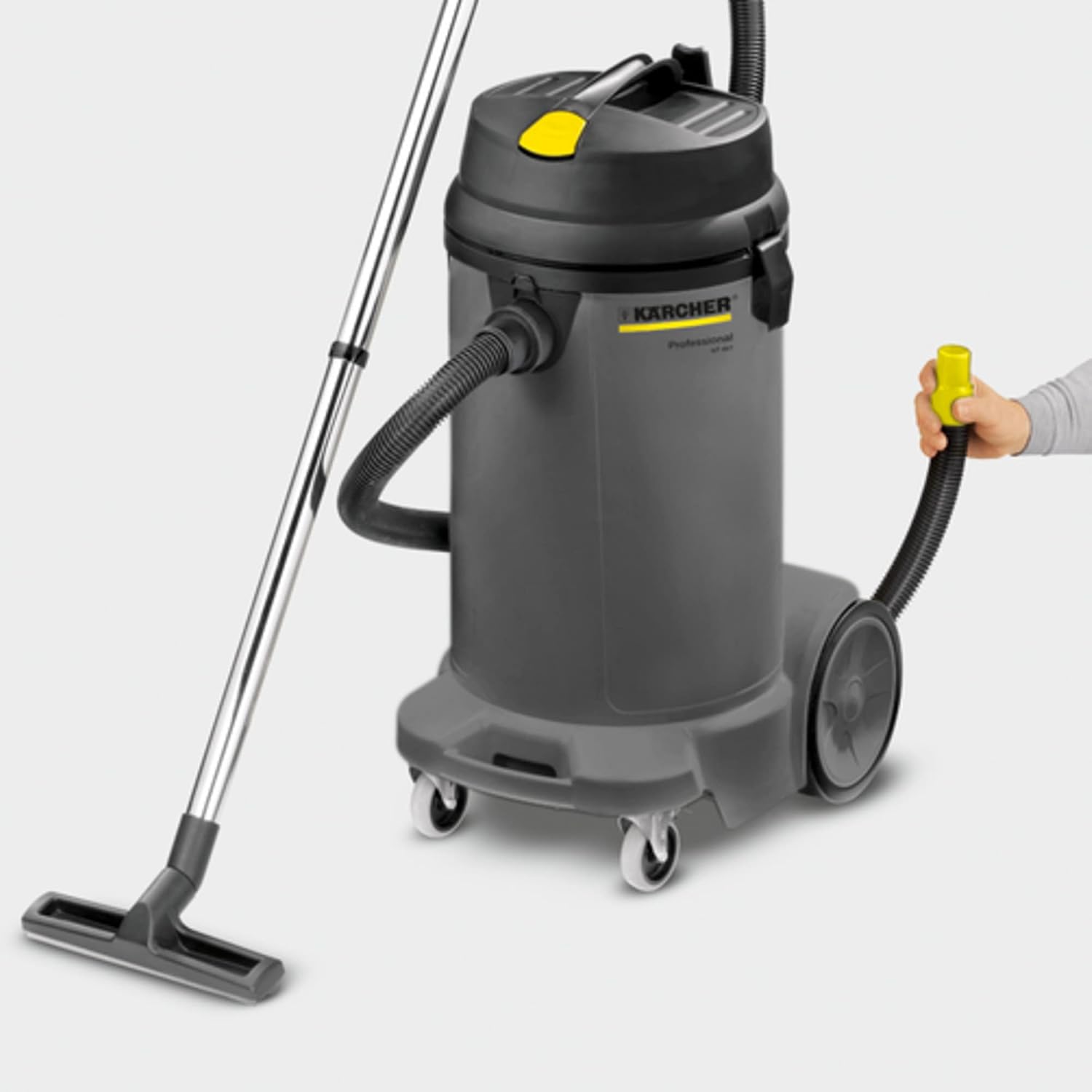 Kärcher Commercial Wet Dry Vacuum Cleaner - NT 48/1 - with Integrated Cable Hook and Accessory Storage - 2 Suction Tubes, Floor Nozzle and Crevice Nozzle - 13 Gallons