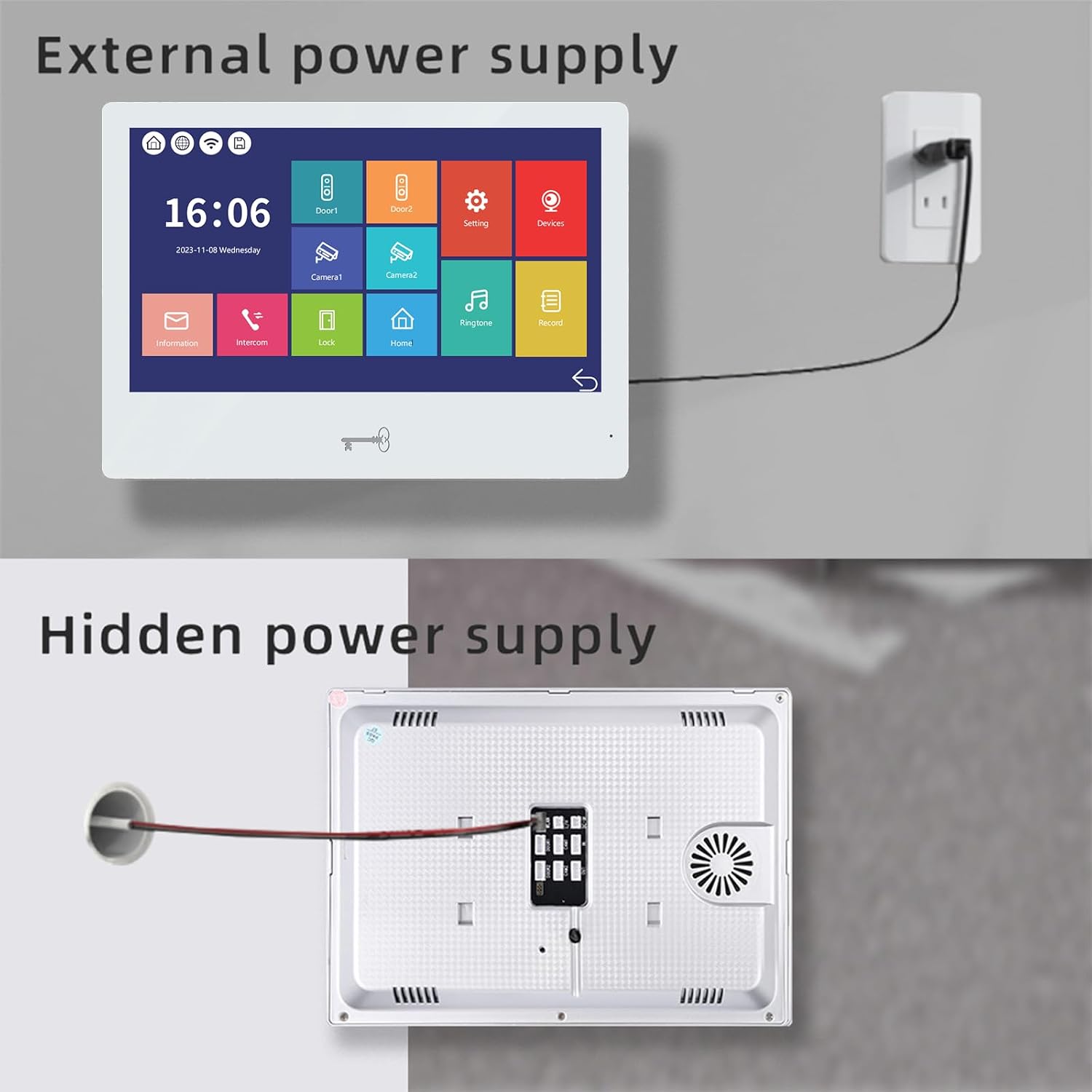 Wired Video Doorbell Apartment Intercom System 3 Units 10 Inches Touch Monitor Wireless WiFi 1080P Camera Phone Kit,Support Monitoring,Unlock for Home Villa (1 Black doorbell+3white Monitor)