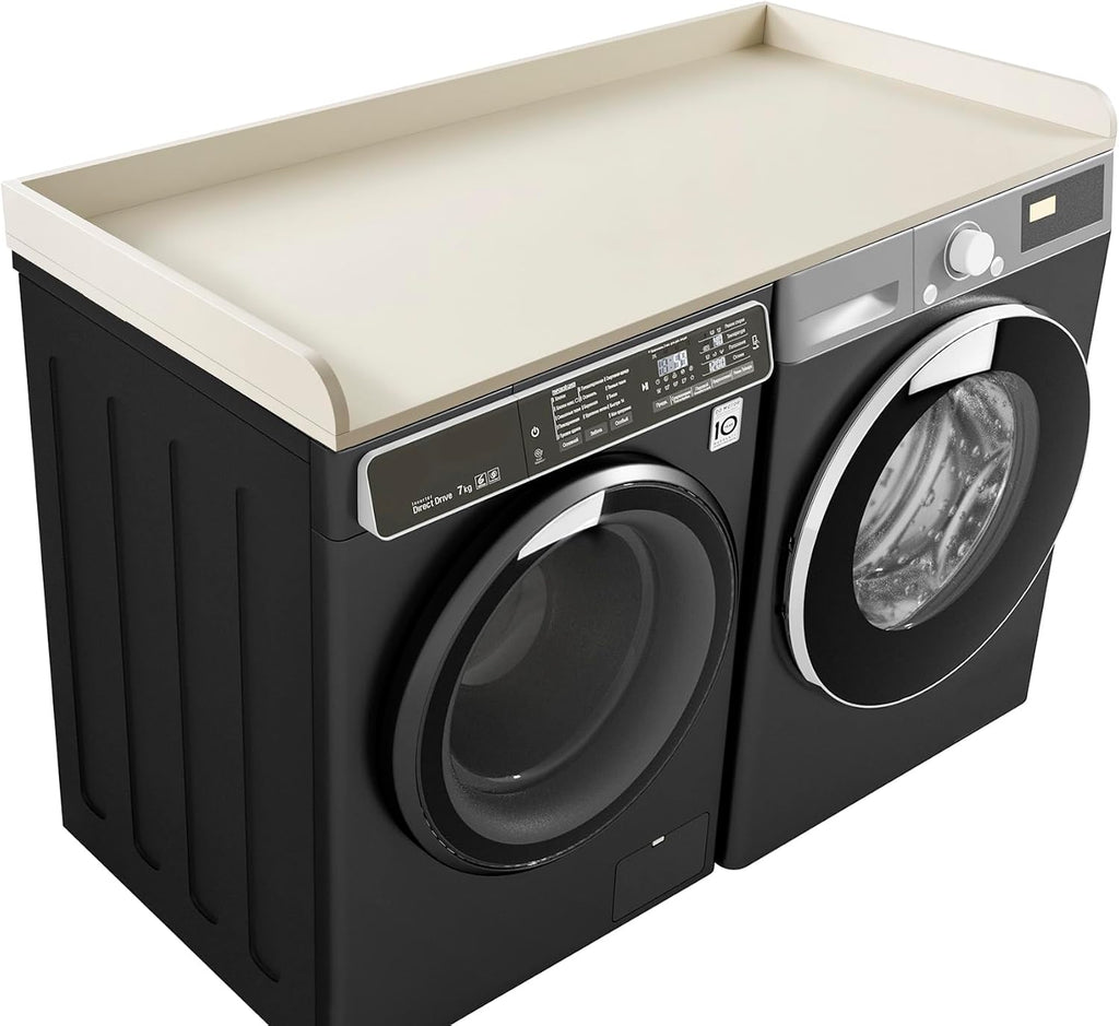 Kaboon Washer Dryer Countertop, Melamine Countertop with Edge Rails - 27.5' Depth x 54' Width Laundry Room Organization, Beige Leather