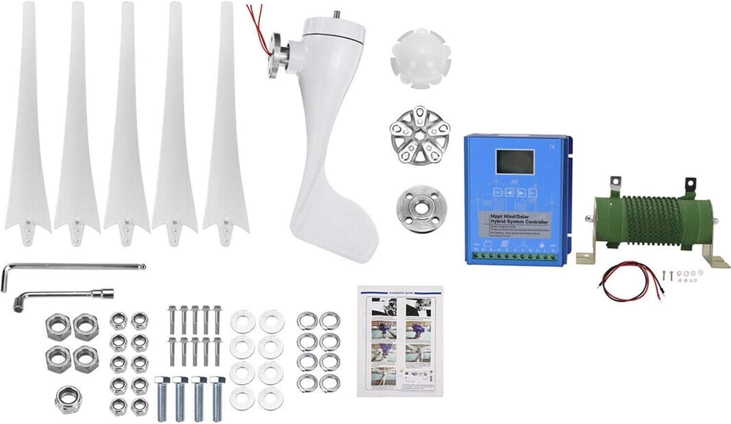 3000W Wind Turbine Generator Kit 12V/24V/48V 5-Blade Wind Generator With MPPT Controller And 200W Solar Panel For Home Use Street Lighting Off-Grid Renewable Energy(12V)