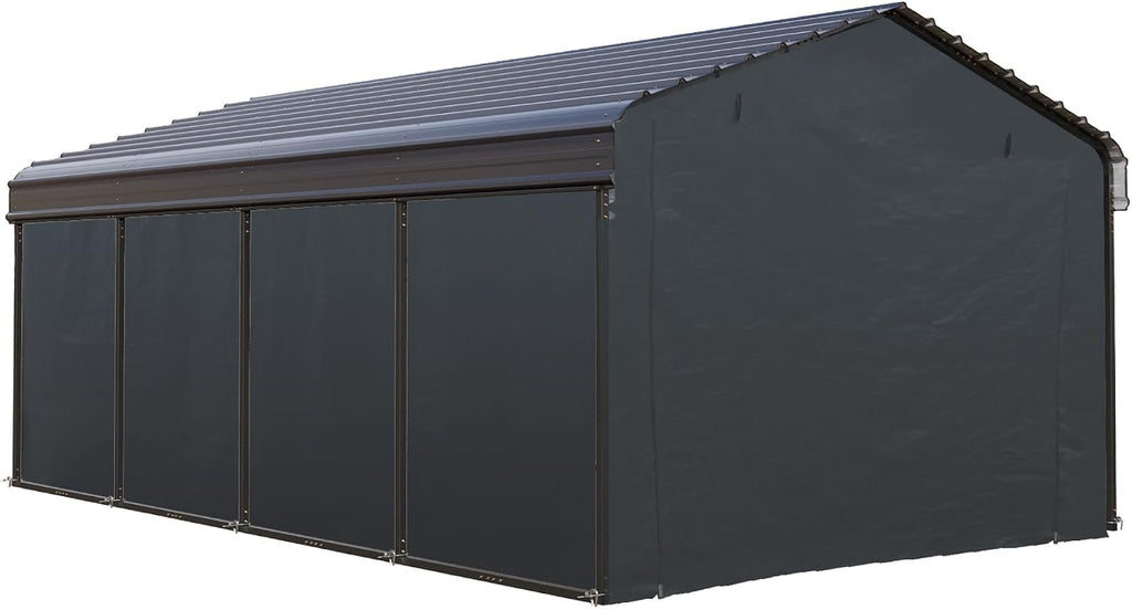 GREEN PARTY 12 x 20 ft Metal Carport Kits with Galvanized Steel Roof & Removable Sidewalls, Heavy Duty Metal Carport Canopy, Outdoor Car Tent Metal Garage Shelter for Car, SUV, Truck and Boats, Grey