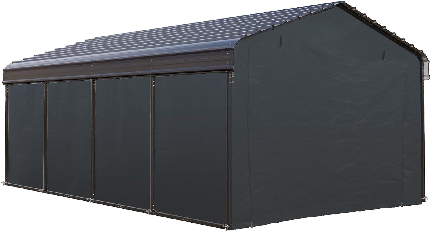 GREEN PARTY 12 x 20 ft Metal Carport Kits with Galvanized Steel Roof & Removable Sidewalls, Heavy Duty Metal Carport Canopy, Outdoor Car Tent Metal Garage Shelter for Car, SUV, Truck and Boats, Grey