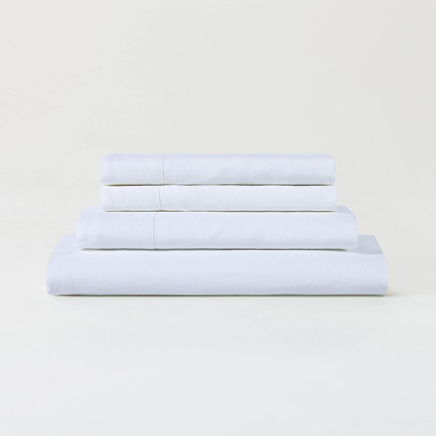 Sijo Stone Washed Organic French Linen Bed Sheet Set, GOTS Certified Organic, Best Cooling Linen Sheet Award by Sleep Foundation, 1 Flat Sheet Only (Snow, King/Cal King)