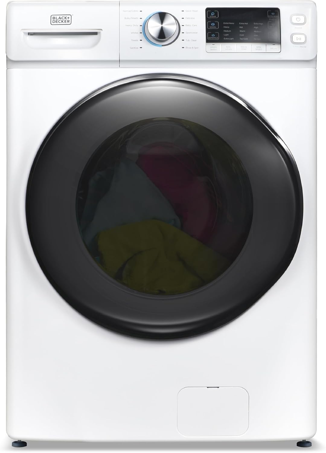 BLACK+DECKER 4.5 Cu. Ft. Front Load Washer, Full Size Washing Machine with 12 Cycles, ENERGY STAR certified Washer Machine, Hot & Cold Inlet Hoses, LED Display, 120V, BFLW45M, White