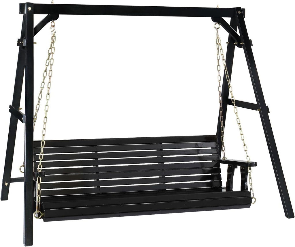 VINGLI 5 FT Outdoor Porch Swing with Frame, Heavy Duty 880 LBS Patio Hanging Swing with Stand for Backyard & Garden, Black