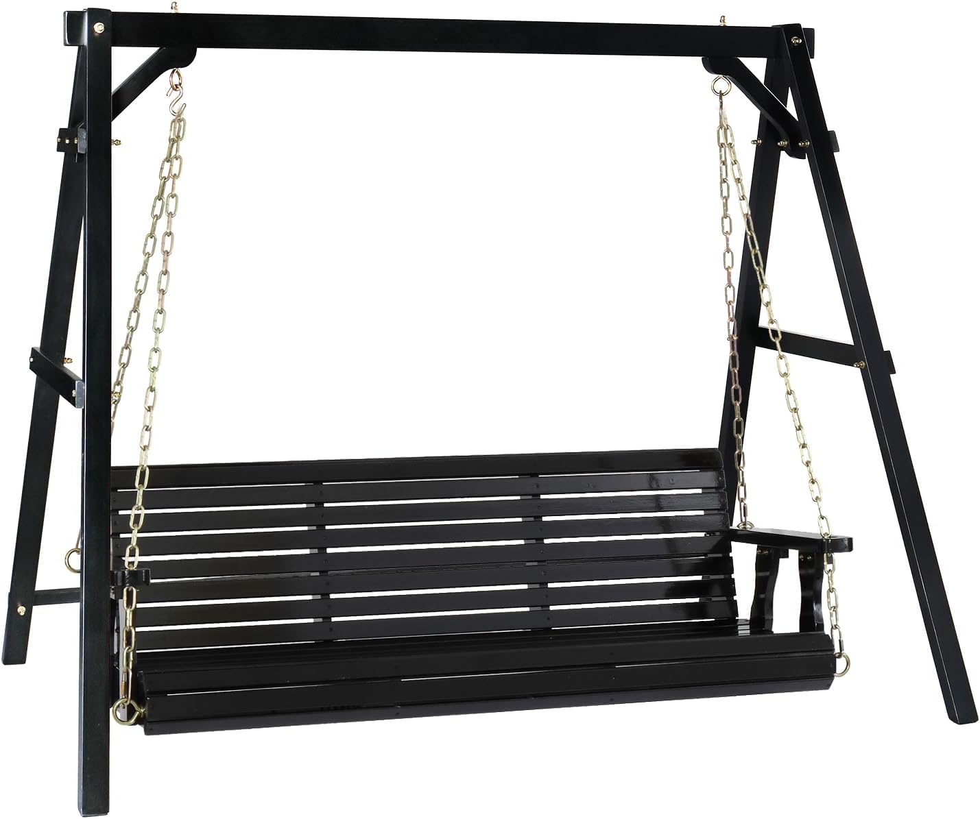 VINGLI 5 FT Outdoor Porch Swing with Frame, Heavy Duty 880 LBS Patio Hanging Swing with Stand for Backyard & Garden, Black